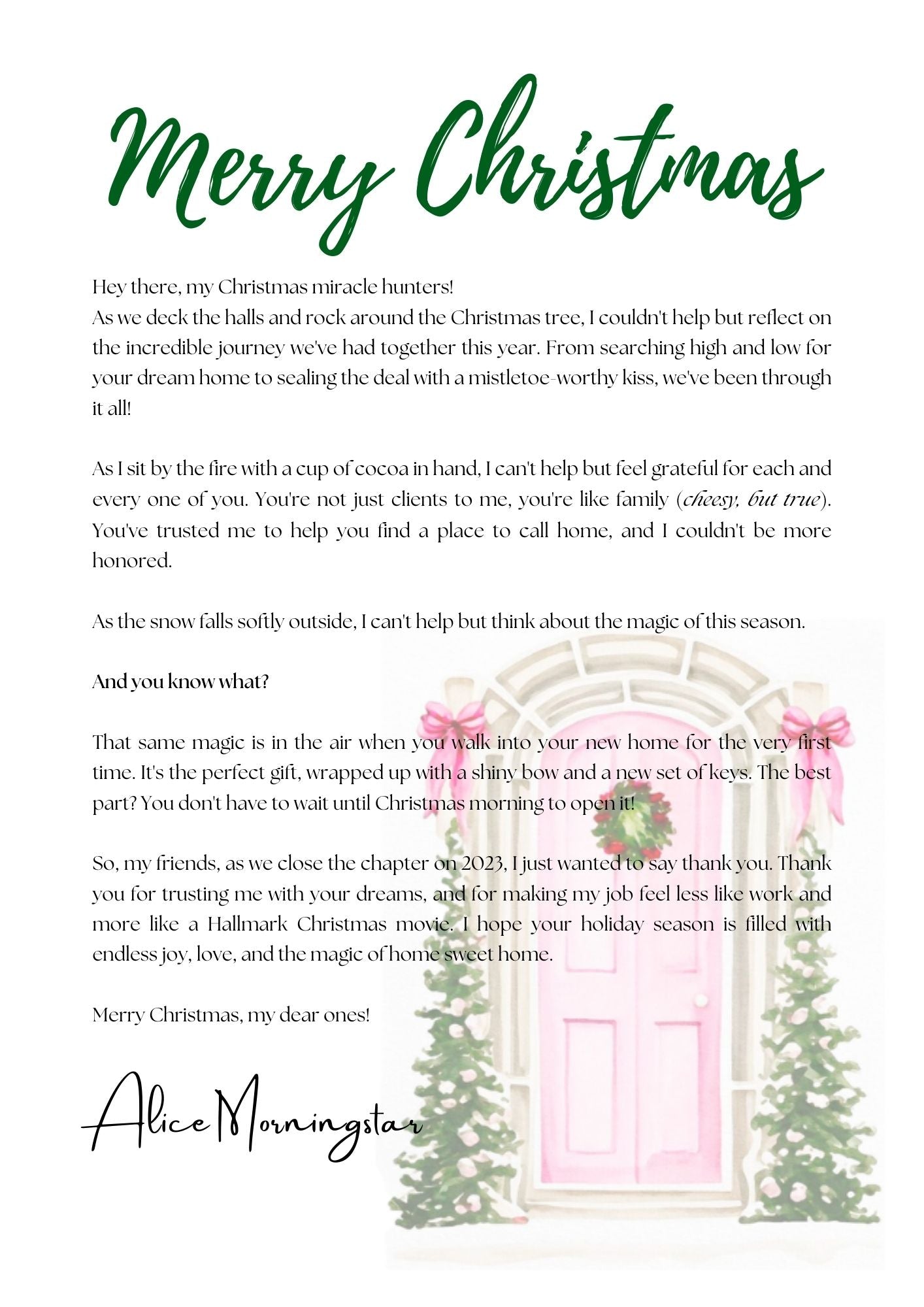 Pink Christmas Door Letter