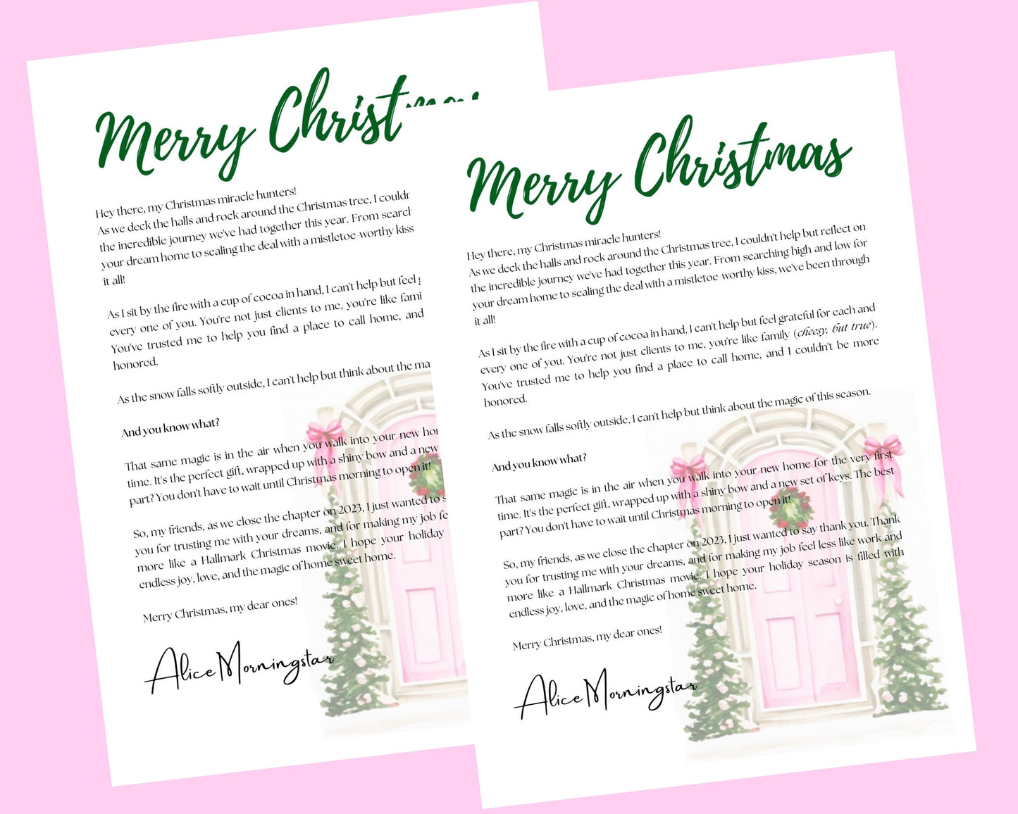 Pink Christmas Door Letter