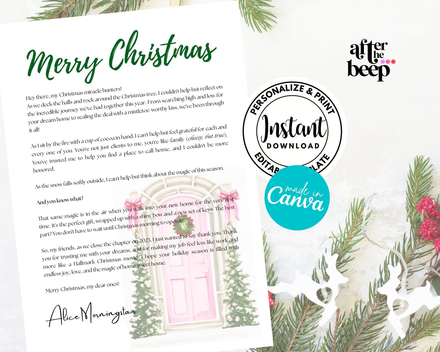 Pink Christmas Door Letter